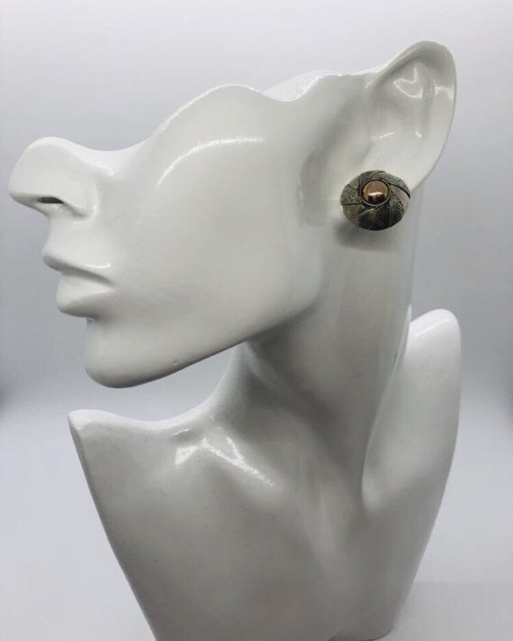 Large handmade sterling silver earrings, Indonesia, with beautiful gold wash