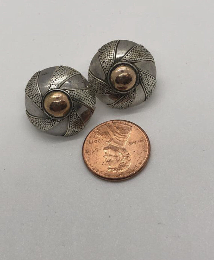 Large handmade sterling silver earrings, Indonesia, with beautiful gold wash