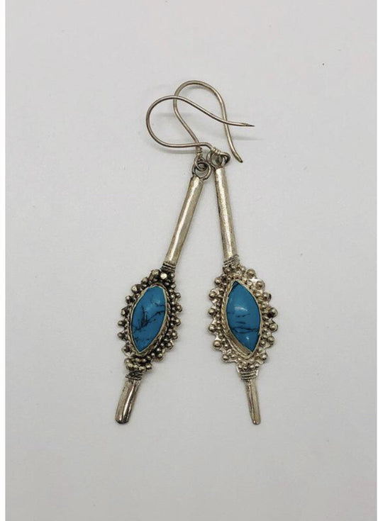 Large handmade sterling silver earring, Indonesia, unique Turquoise stone