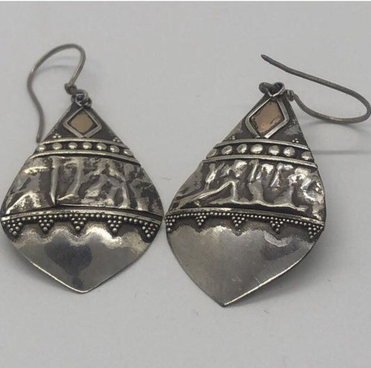 Handmade Sterling silver & gold wash Earrings Indonesia, Vintage old stock