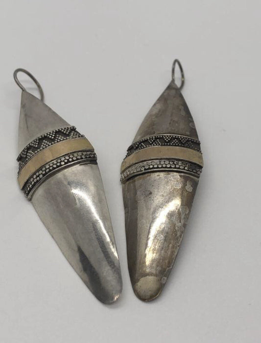 Large handmade sterling silver earrings gold wash, Indonesia, shields