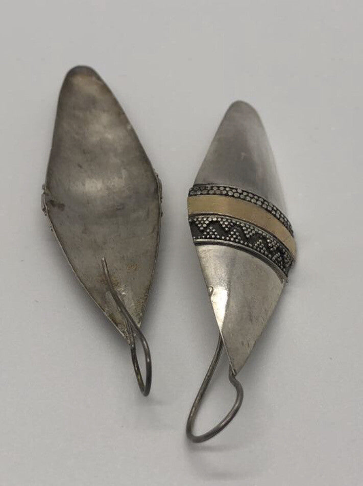 Large handmade sterling silver earrings gold wash, Indonesia, shields