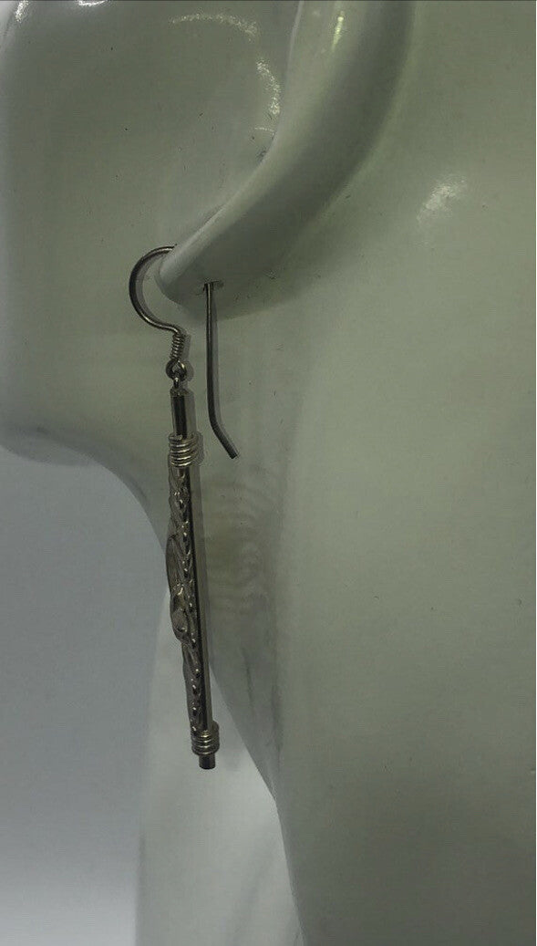 Large Handmade silver Earrings Indonesia, Vintage old stock, moon & stars