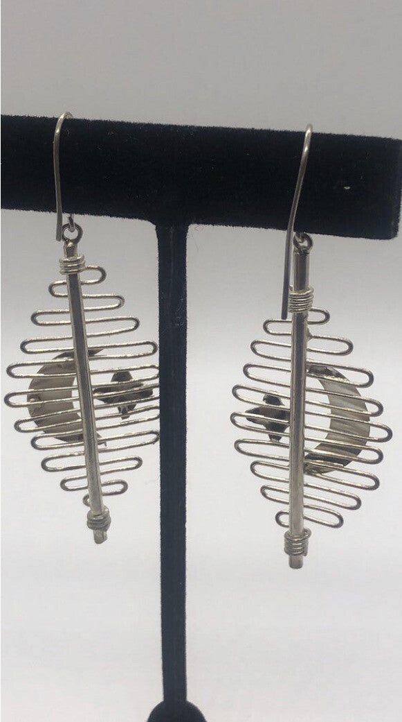 Large Handmade silver Earrings Indonesia, Vintage old stock, moon & stars