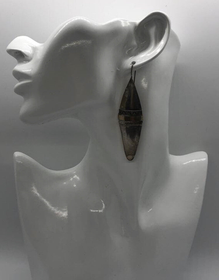 Large handmade sterling silver earrings gold wash, Indonesia, shields