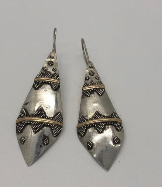 Handmade Sterling silver & 18k gold wash Earrings Indonesia, Vintage old stock