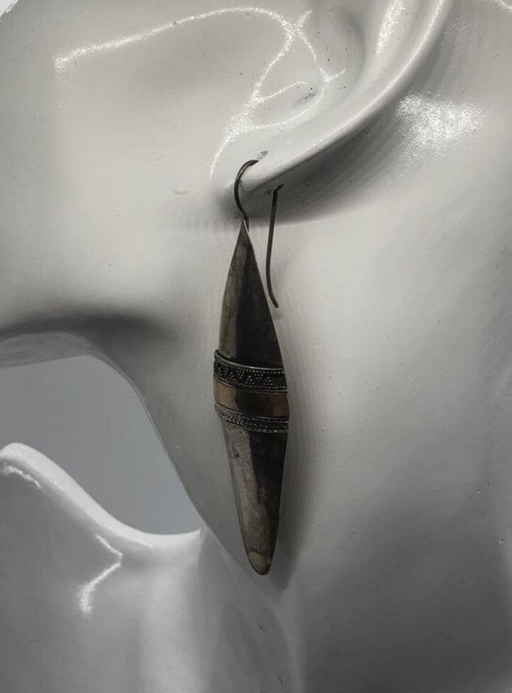 Large handmade sterling silver earrings gold wash, Indonesia, shields