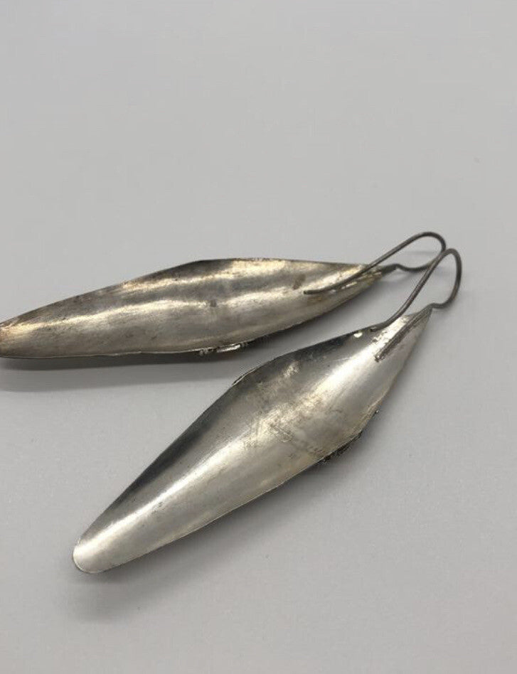 Large handmade sterling silver earrings gold wash, Indonesia, shields