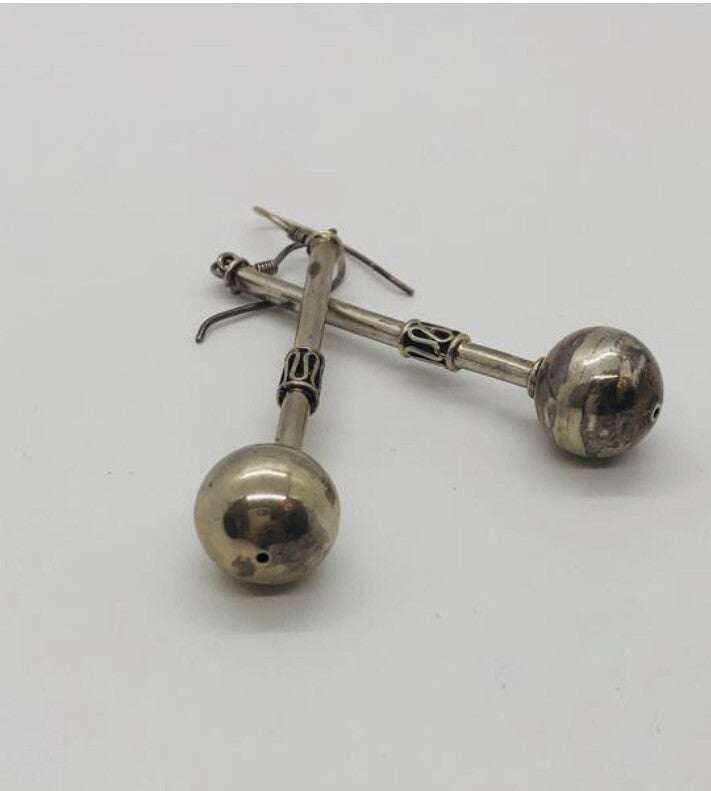 Large Handmade sterling silver Earrings Indonesia, Vintage old stock, Hammers