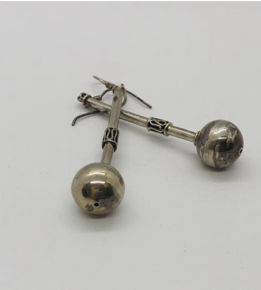 Large Handmade sterling silver Earrings Indonesia, Vintage old stock, Hammers