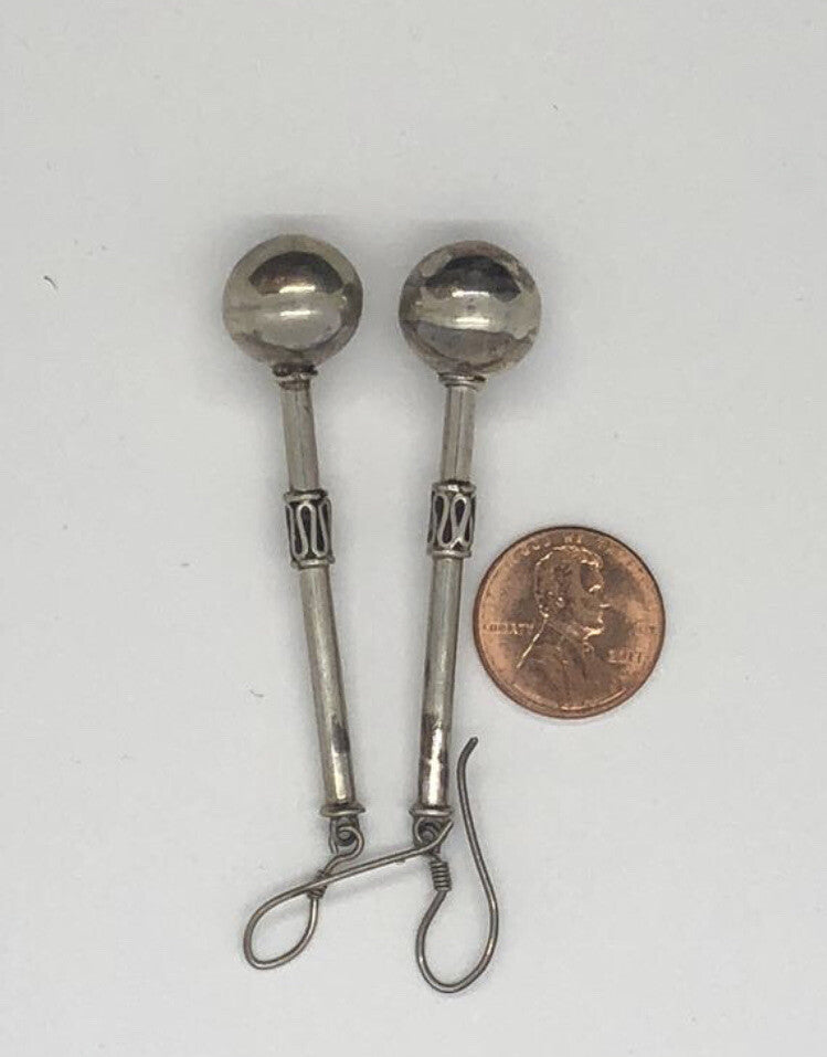 Large Handmade sterling silver Earrings Indonesia, Vintage old stock, Hammers