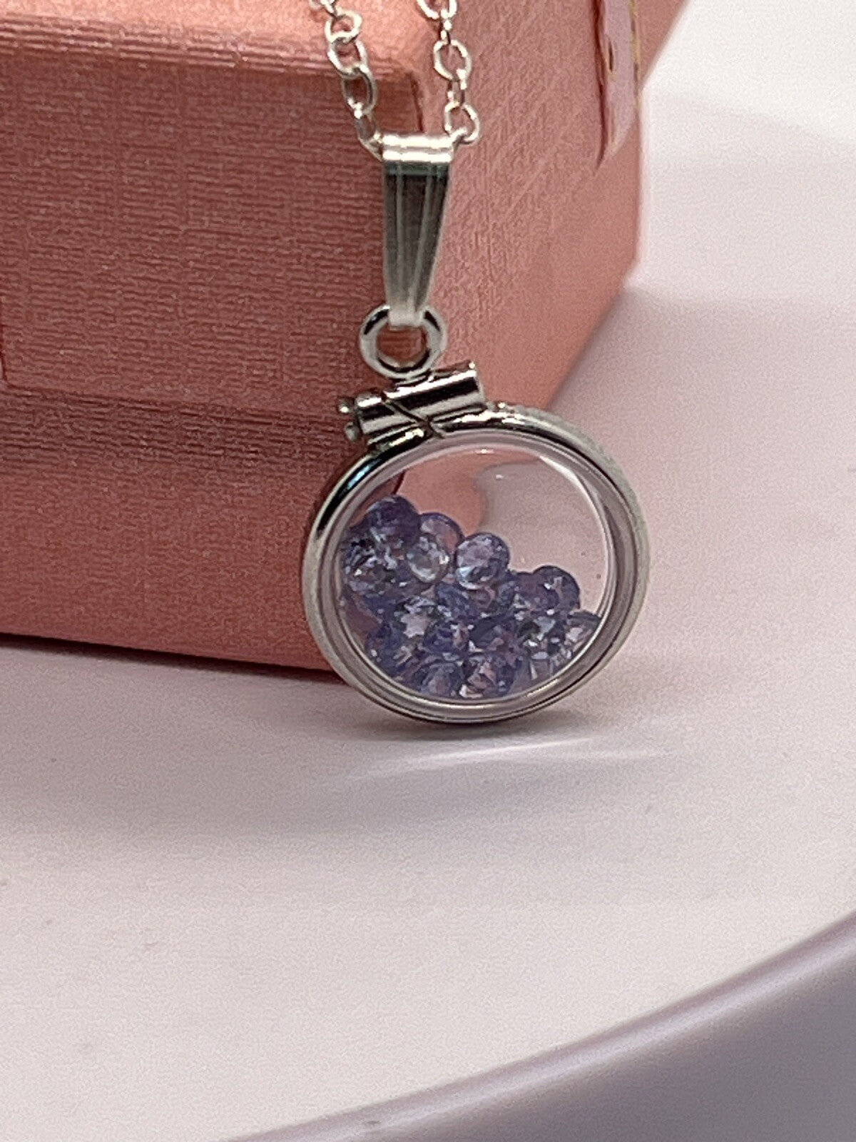 Diminutive Tanzanite  Citrine Shaker Locket Lucite, December Birthstone, I.6 TCW