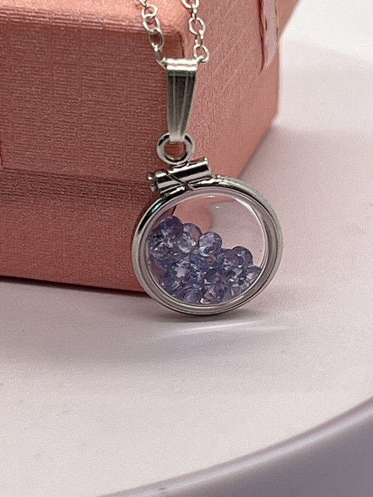 Diminutive Tanzanite  Citrine Shaker Locket Lucite, December Birthstone, I.6 TCW