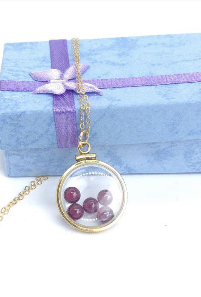Vintage 12k gold filled locket with floating 5 beautiful Garnet cabochons 4 TCW