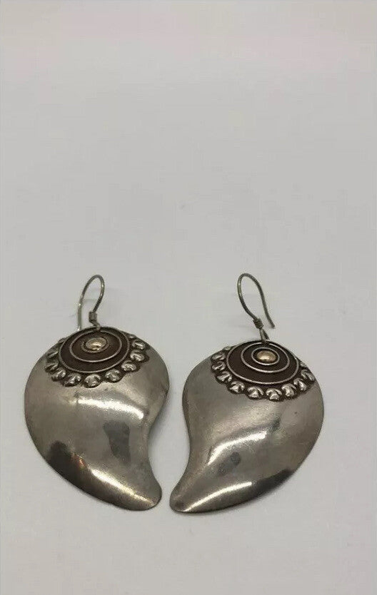 Large handmade sterling silver earring, gold wash, Indonesia,, new old stock
