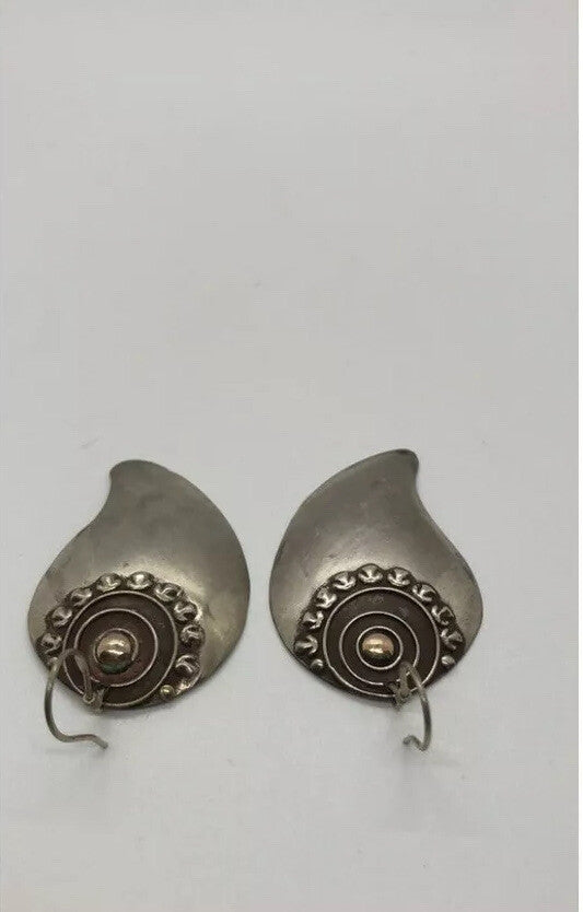 Large handmade sterling silver earring, gold wash, Indonesia,, new old stock