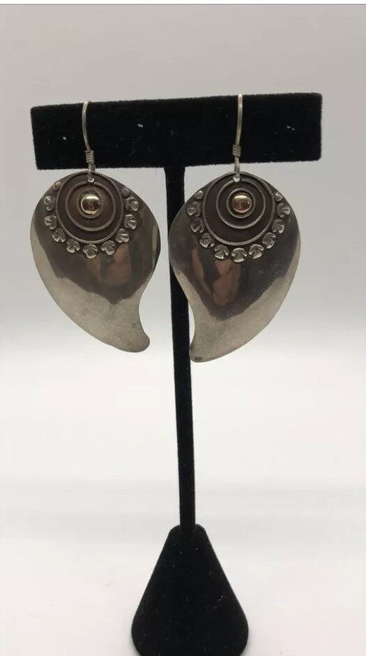 Large handmade sterling silver earring, gold wash, Indonesia,, new old stock
