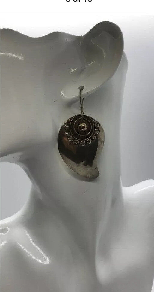 Large handmade sterling silver earring, gold wash, Indonesia,, new old stock