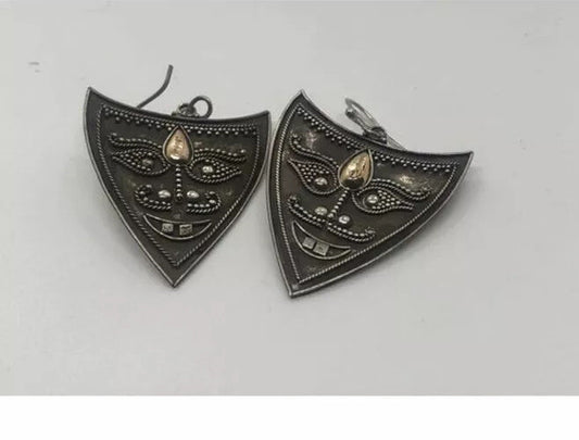 Handmade Sterling silver Dangle Earrings Indonesia, Vintage old stock, Beautiful