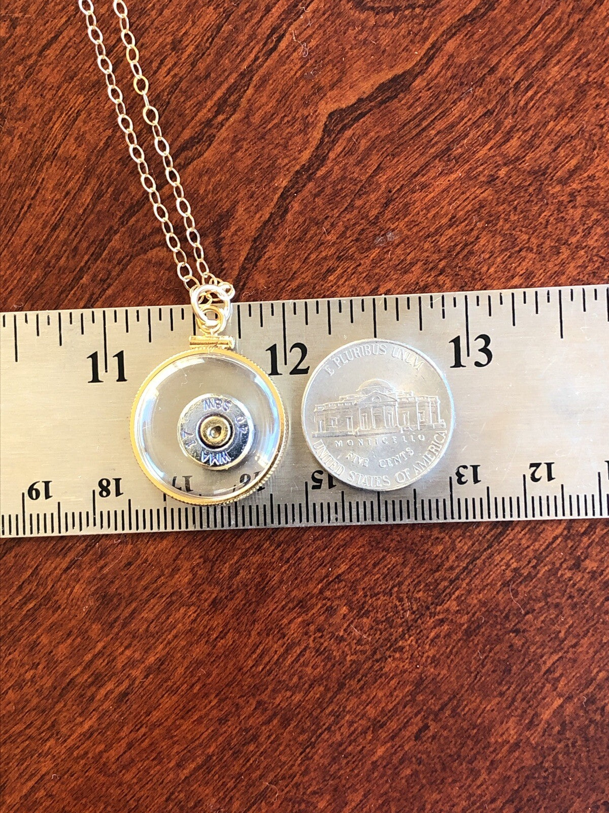 S&W 40 cal bullet necklace,back to back view locket, 14k gold filled locket-new