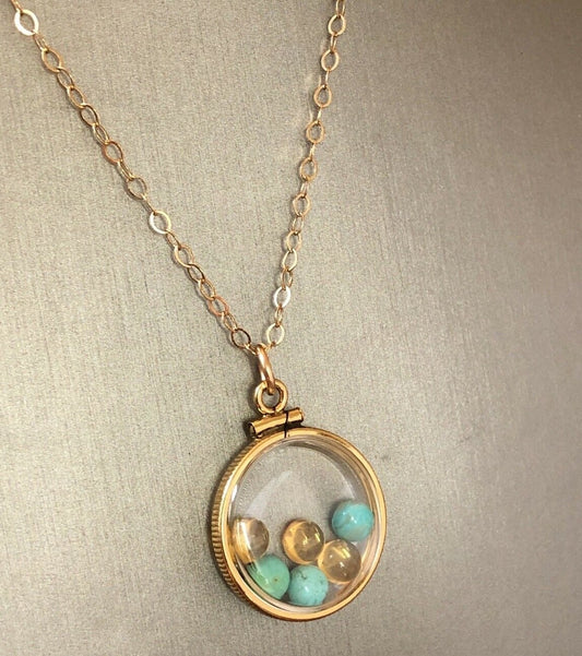 Vintage 12k gold filled Shaker locket with beautiful mix citrine and turquoise