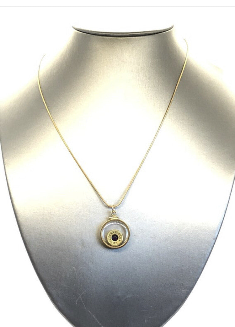 Handmade 14k gold filled Winchester 45 auto bullet locket, with .4 CT amethyst