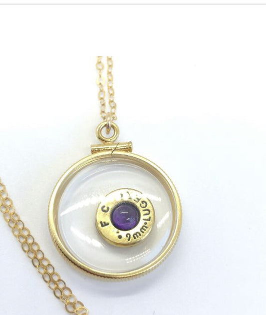 Handmade 14k gold filled 9 mm bullet shaker locket, with .4 CT floating amet