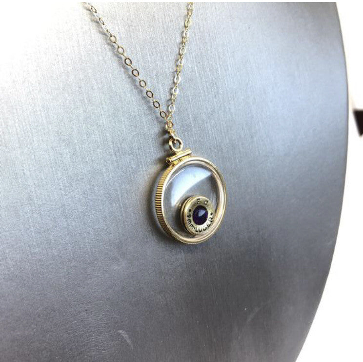 Handmade 14k gold filled 9 mm bullet shaker locket, with .4 CT floating amet