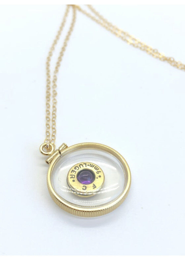 Handmade 14k gold filled 9 mm bullet shaker locket, with .4 CT floating amet
