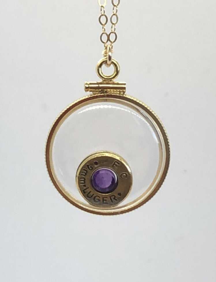 Handmade 14k gold filled 9 mm bullet shaker locket, with .4 CT floating amet