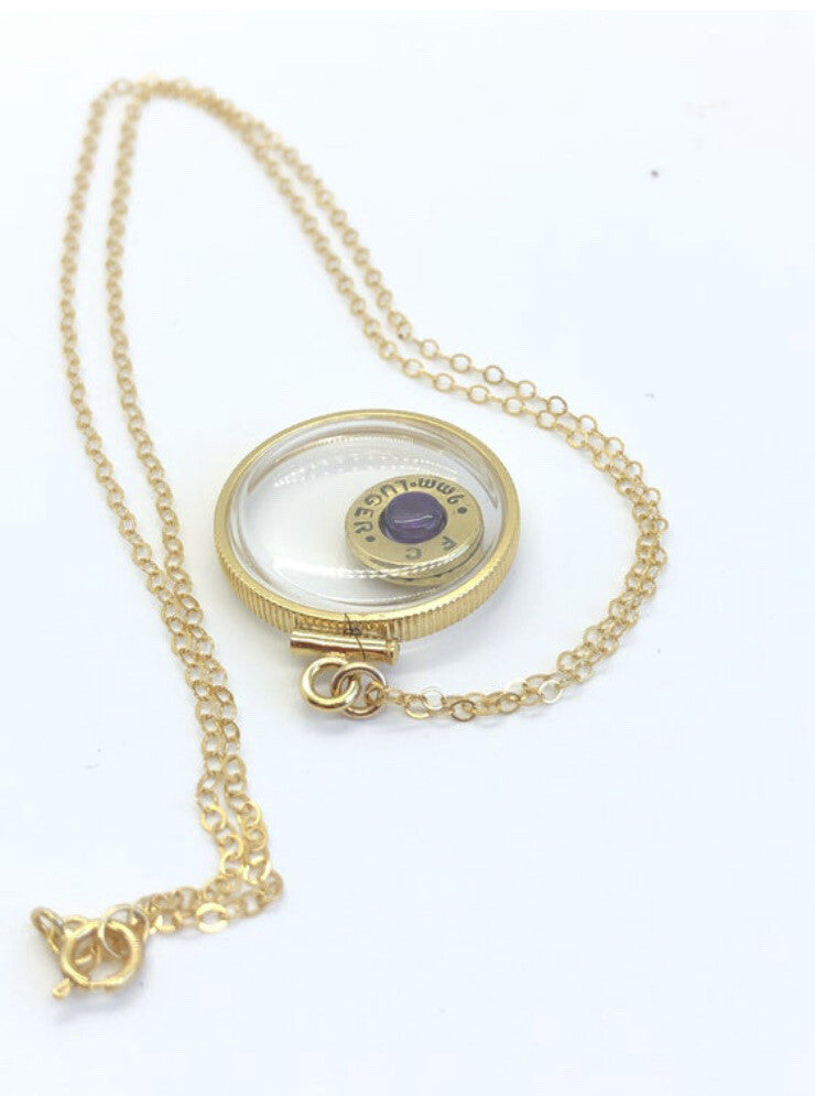 Handmade 14k gold filled 9 mm bullet shaker locket, with .4 CT floating amet