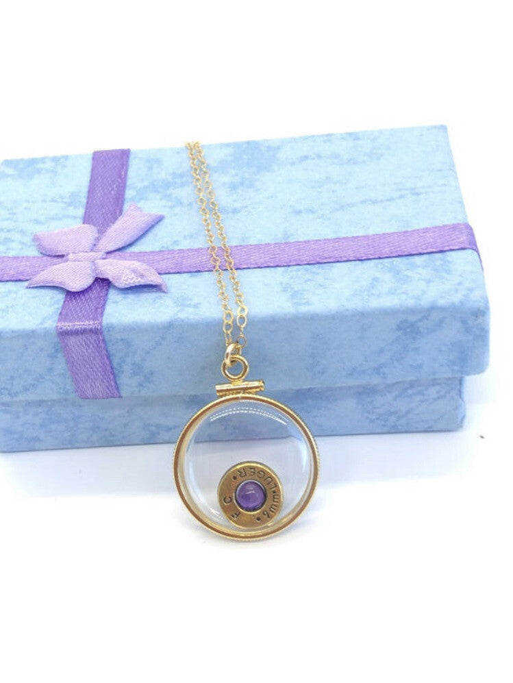 Handmade 14k gold filled 9 mm bullet shaker locket, with .4 CT floating amet