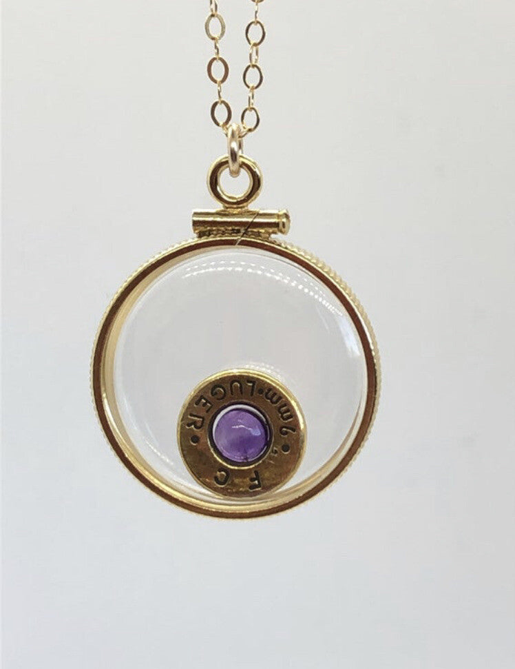Handmade 14k gold filled 9 mm bullet shaker locket, with .4 CT floating amet