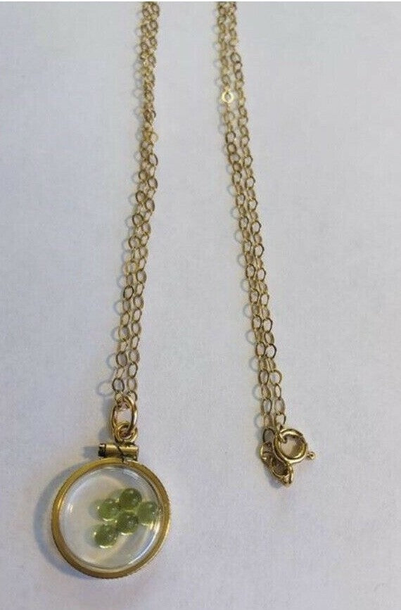 Vintage 12k gold filled shaker locket, beautiful green peridot cabochons UNIQUE