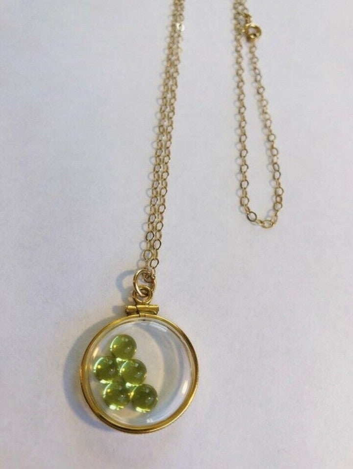 Vintage 12k gold filled shaker locket, beautiful green peridot cabochons UNIQUE