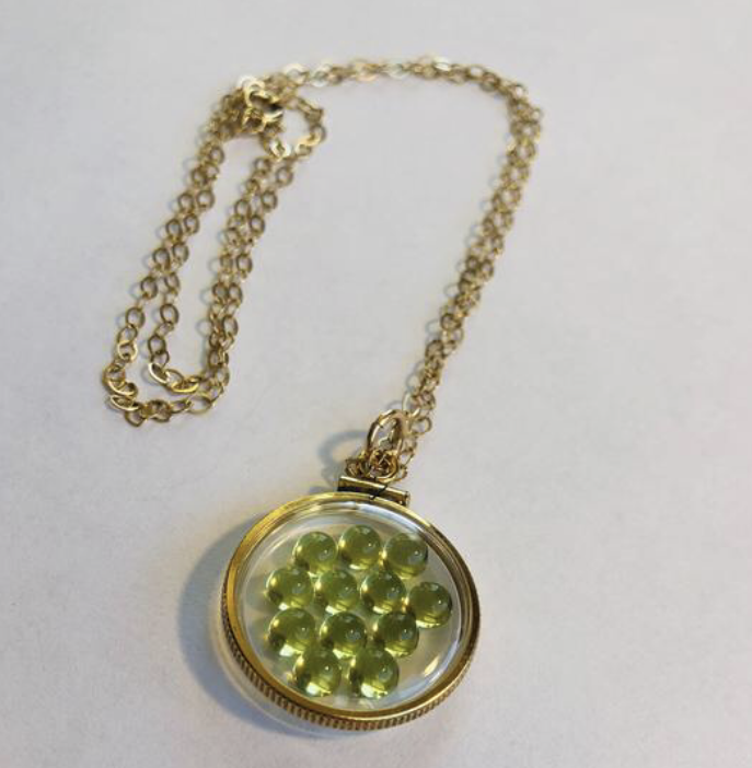 Vintage 12k gold filled shaker locket, beautiful green peridot cabochons UNIQUE