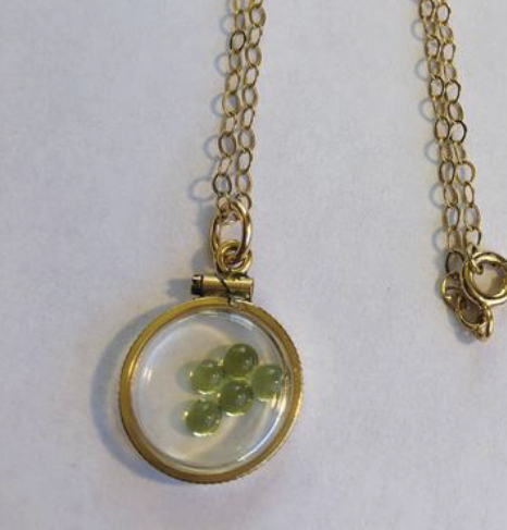 Vintage 12k gold filled shaker locket, beautiful green peridot cabochons UNIQUE