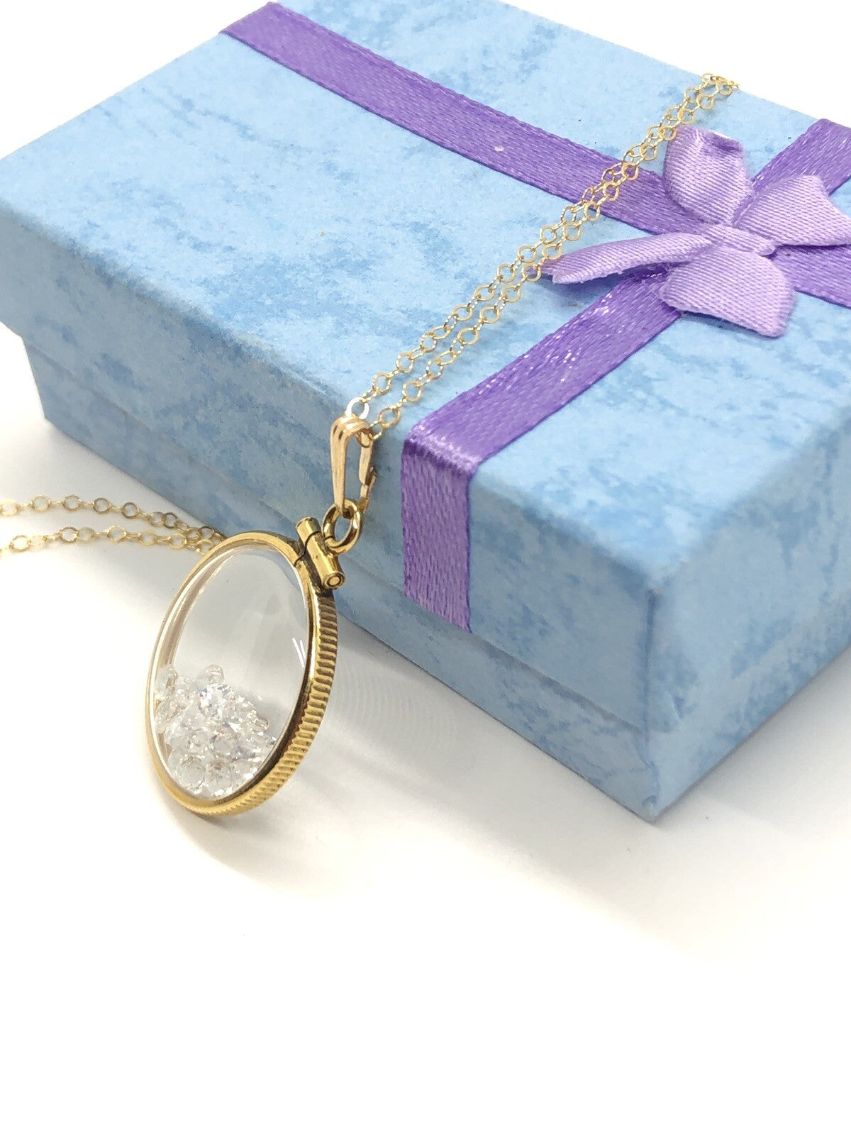 Handmade White Topaz Shaker Locket 14k GF W/ beautiful April  Birthstone 2.7 CTW