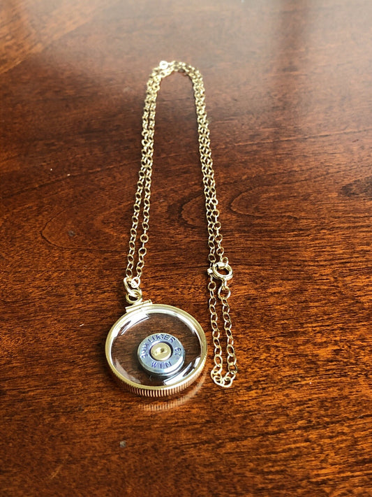 9mm bullet necklace,  back to back view locket, 14k gold filled locket-new