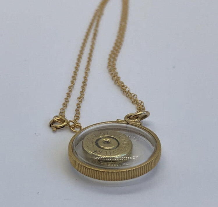 Winchester 45 auto handmade bullet slice  in 14k gold filled  shaker locket,