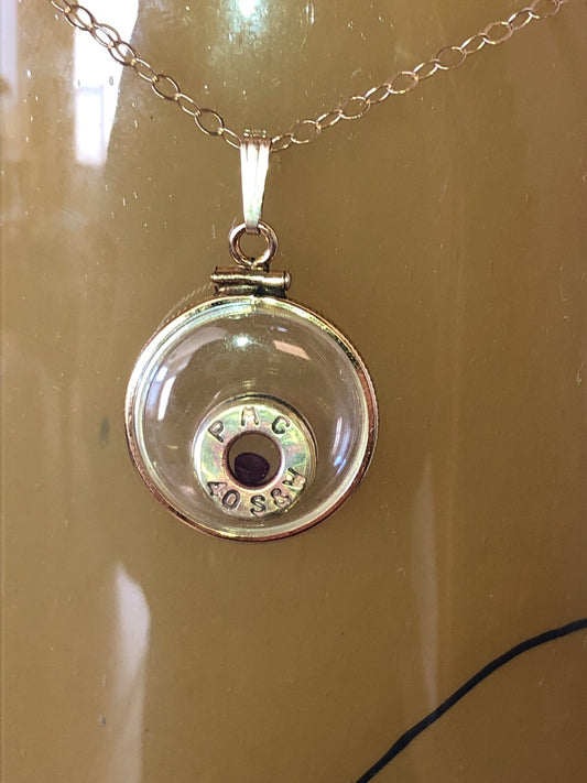 40 cal bullet necklace with floating amethyst Vintage 12k gold filled locket