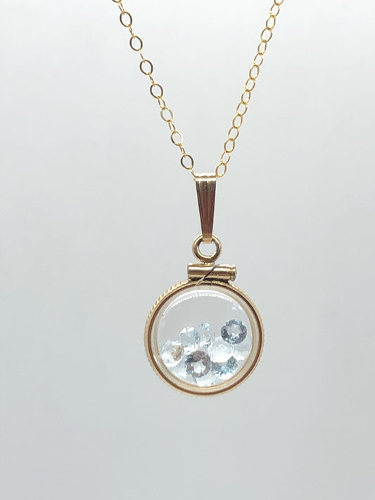 Handmade12.5 mm Aquamarine Shaker Locket 14k GF/  Silver,Custom for Mother’s Day