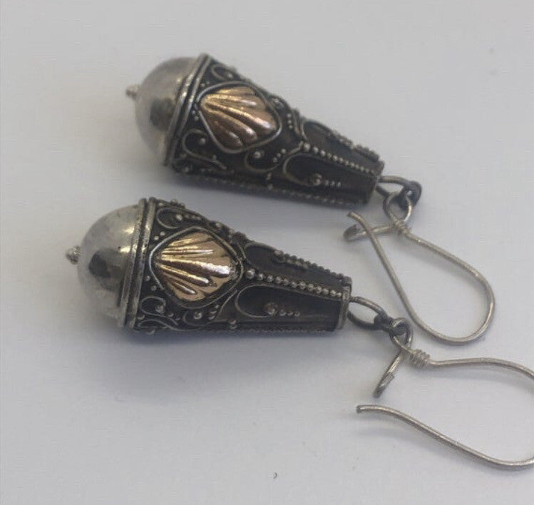 Handmade Sterling silver & 18k gold wash Earrings Indonesia, Vintage old stock