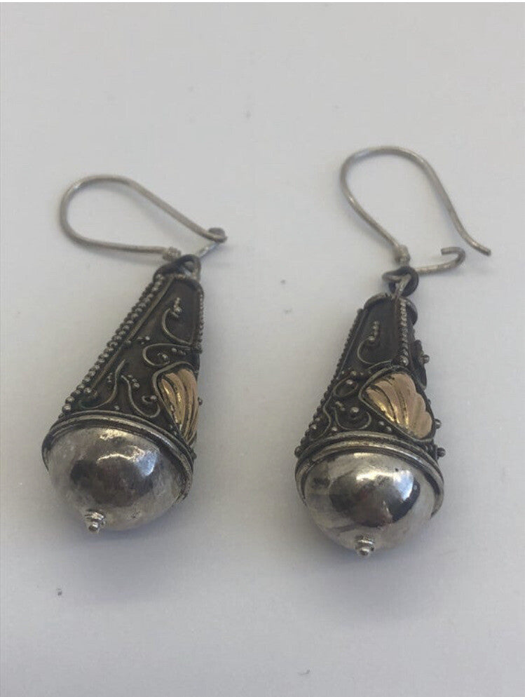 Handmade Sterling silver & 18k gold wash Earrings Indonesia, Vintage old stock