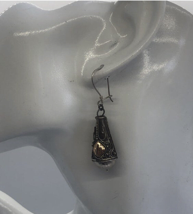 Handmade Sterling silver & 18k gold wash Earrings Indonesia, Vintage old stock