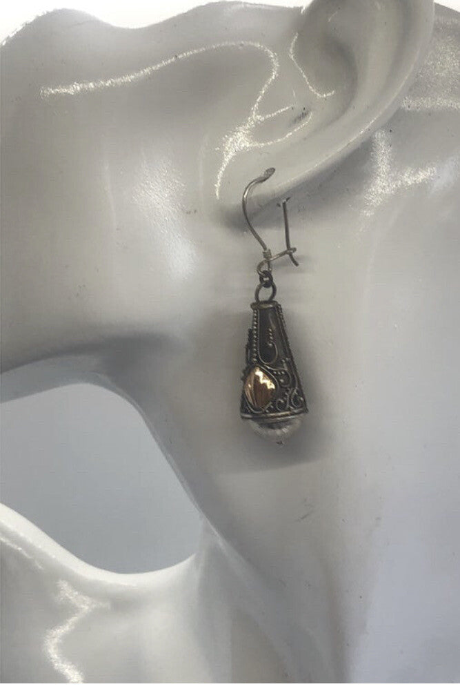 Handmade Sterling silver & 18k gold wash Earrings Indonesia, Vintage old stock