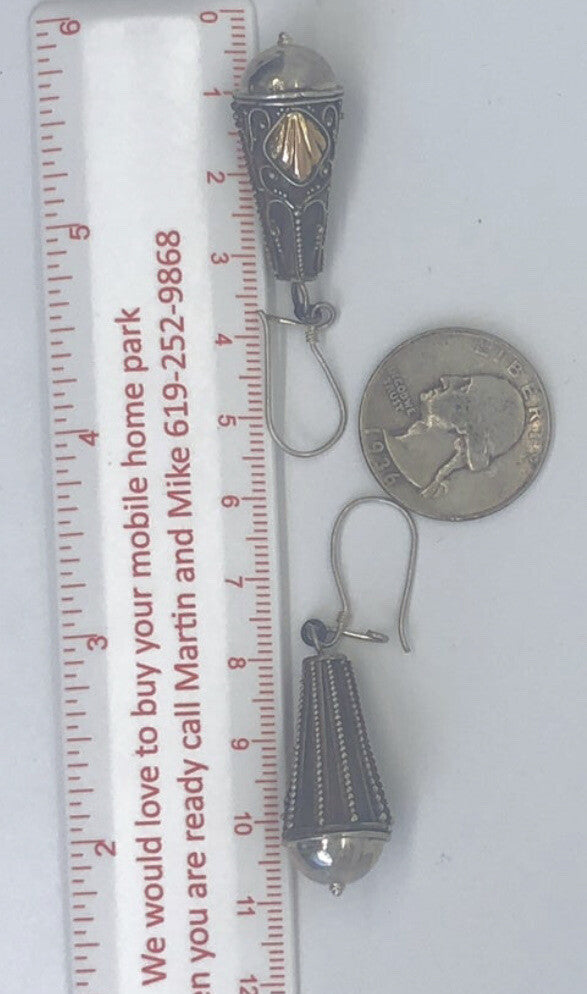 Handmade Sterling silver & 18k gold wash Earrings Indonesia, Vintage old stock