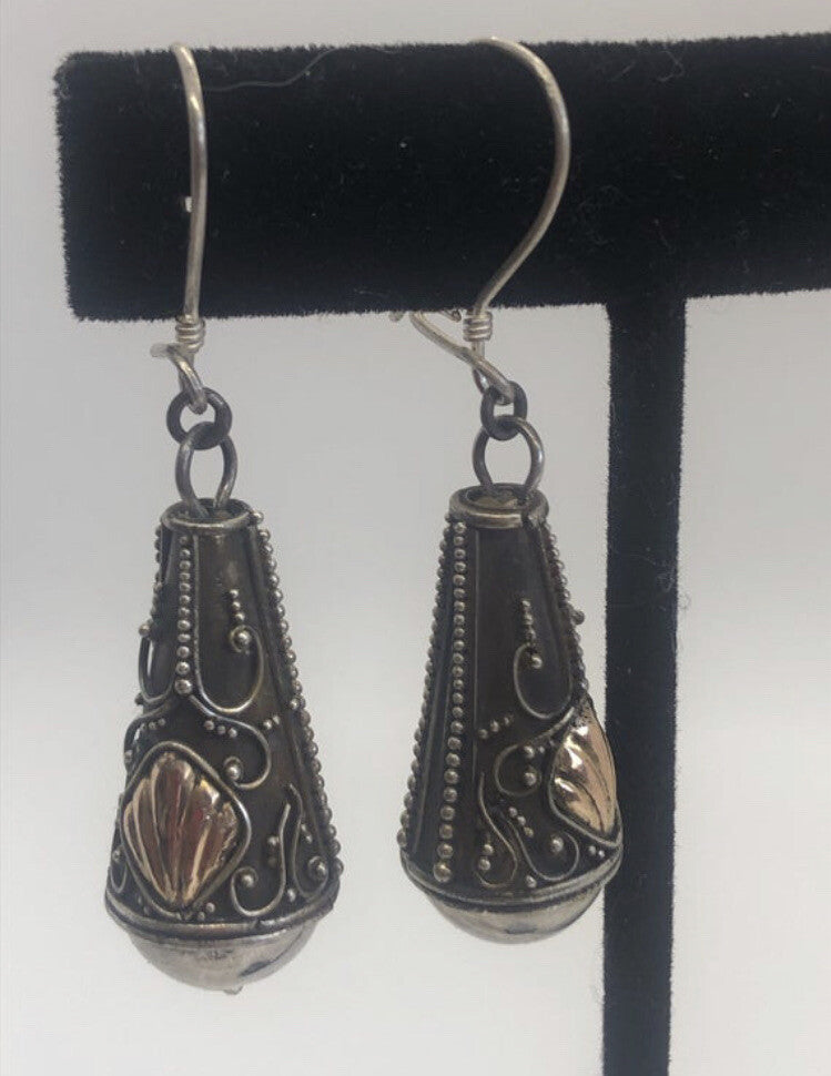 Handmade Sterling silver & 18k gold wash Earrings Indonesia, Vintage old stock