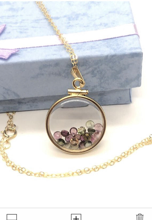 Handmade Tourmaline Shaker Locket 14k GF or Sterling Silver, Custom Mother’s Day