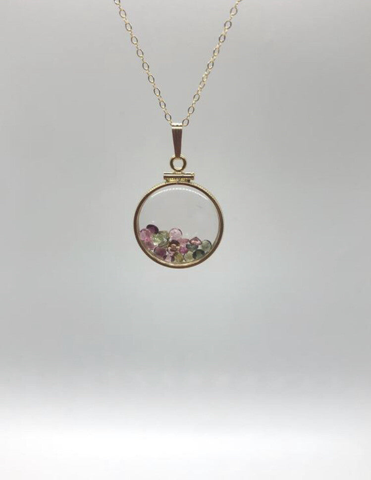 Handmade Tourmaline Shaker Locket 14k GF or Sterling Silver, Custom Mother’s Day